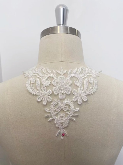 Off White Floral Lace Applique,Pearl Embroidered Bridal Embellishment for Wedding Dress, Bridal Gown, Party Gown, (20X13cm) -1pc