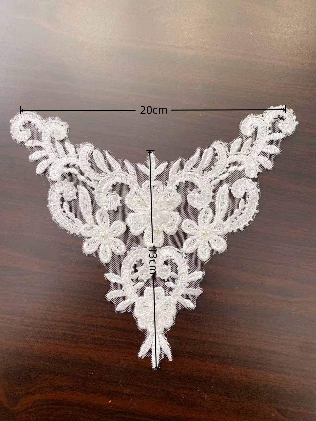 Off White Floral Lace Applique,Pearl Embroidered Bridal Embellishment for Wedding Dress, Bridal Gown, Party Gown, (20X13cm) -1pc