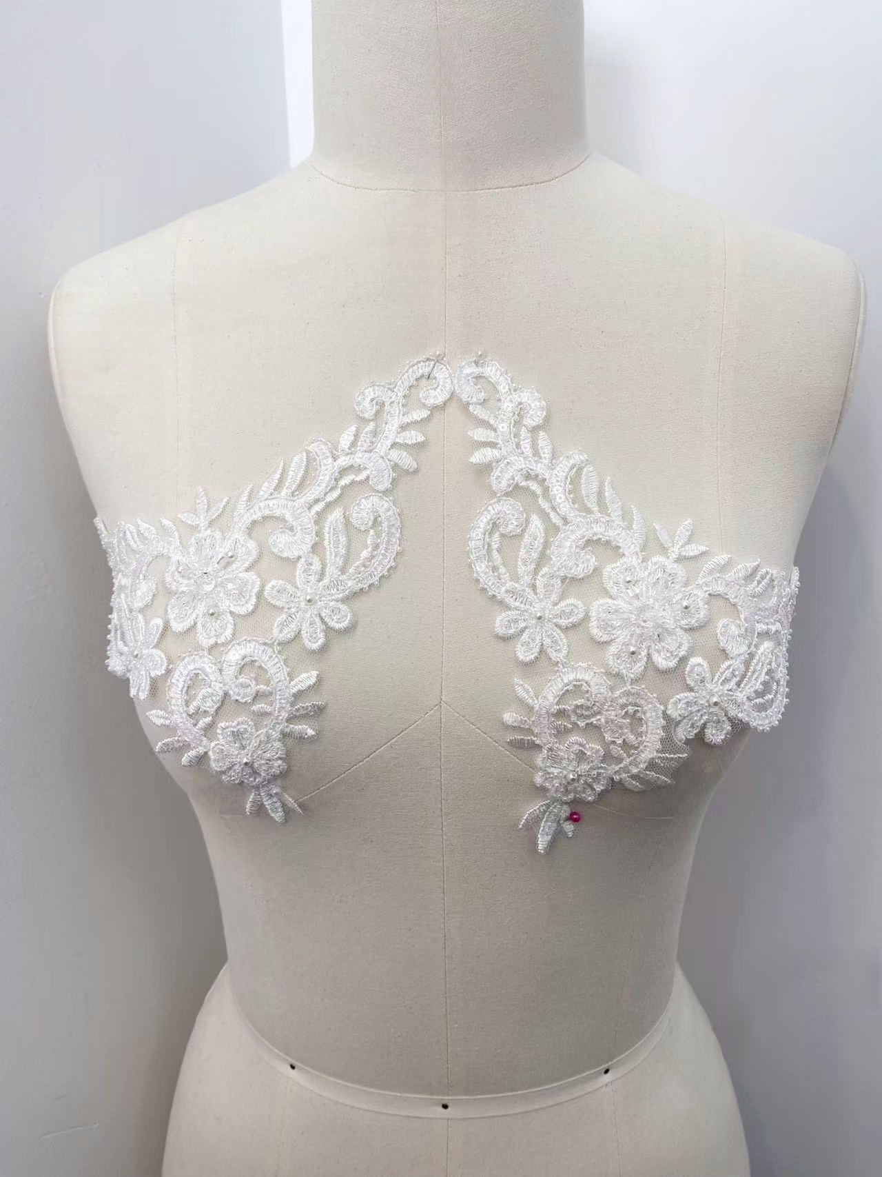 Off White Floral Lace Applique,Pearl Embroidered Bridal Embellishment for Wedding Dress, Bridal Gown, Party Gown, (20X13cm) -1pc