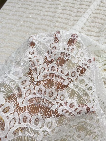 3 Meter Eyelash Lace Fabric with Sequins, Ivory French Wave Lace for Wedding Bridal Dress, Veil, Overlay,Underwear, Soft Bridal Tulle fabric