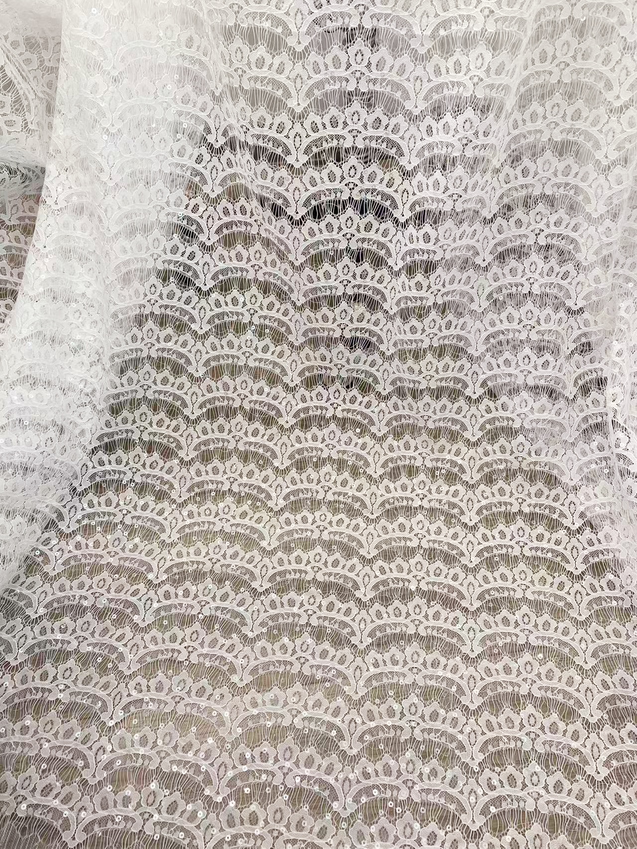 3 Meter Eyelash Lace Fabric with Sequins, Ivory French Wave Lace for Wedding Bridal Dress, Veil, Overlay,Underwear, Soft Bridal Tulle fabric
