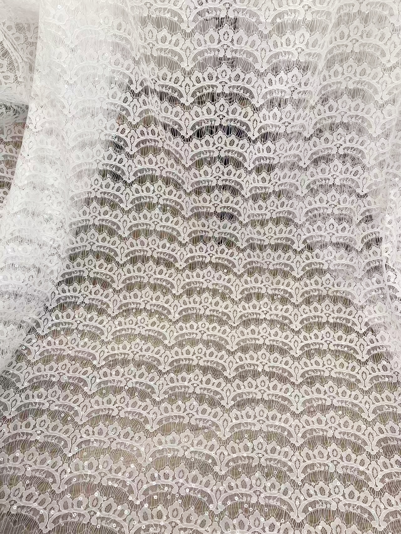 3 Meter Eyelash Lace Fabric with Sequins, Ivory French Wave Lace for Wedding Bridal Dress, Veil, Overlay,Underwear, Soft Bridal Tulle fabric