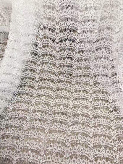 3 Meter Eyelash Lace Fabric with Sequins, Ivory French Wave Lace for Wedding Bridal Dress, Veil, Overlay,Underwear, Soft Bridal Tulle fabric