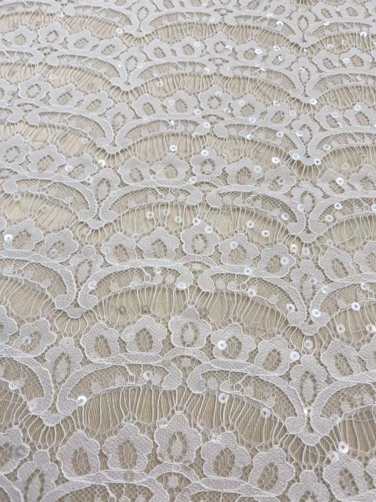 3 Meter Eyelash Lace Fabric with Sequins, Ivory French Wave Lace for Wedding Bridal Dress, Veil, Overlay,Underwear, Soft Bridal Tulle fabric