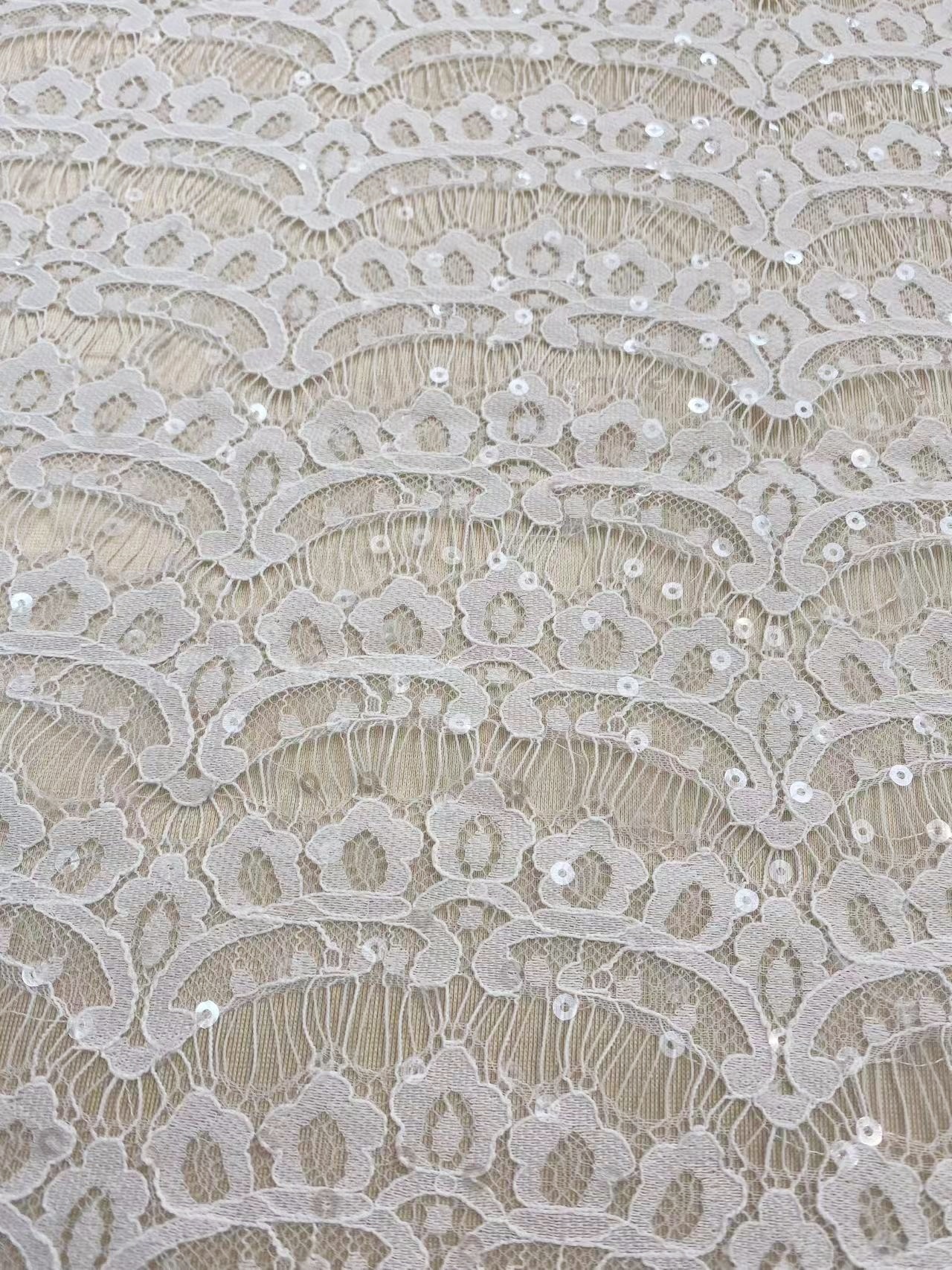 3 Meter Eyelash Lace Fabric with Sequins, Ivory French Wave Lace for Wedding Bridal Dress, Veil, Overlay,Underwear, Soft Bridal Tulle fabric