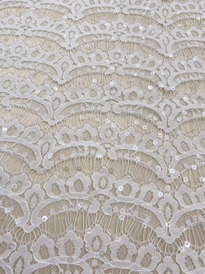 3 Meter Eyelash Lace Fabric with Sequins, Ivory French Wave Lace for Wedding Bridal Dress, Veil, Overlay,Underwear, Soft Bridal Tulle fabric