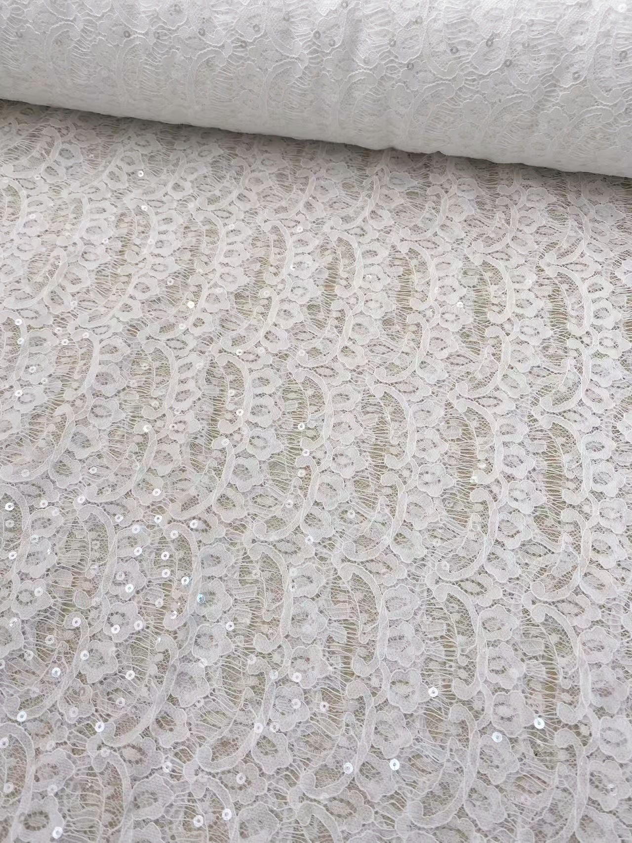 3 Meter Eyelash Lace Fabric with Sequins, Ivory French Wave Lace for Wedding Bridal Dress, Veil, Overlay,Underwear, Soft Bridal Tulle fabric