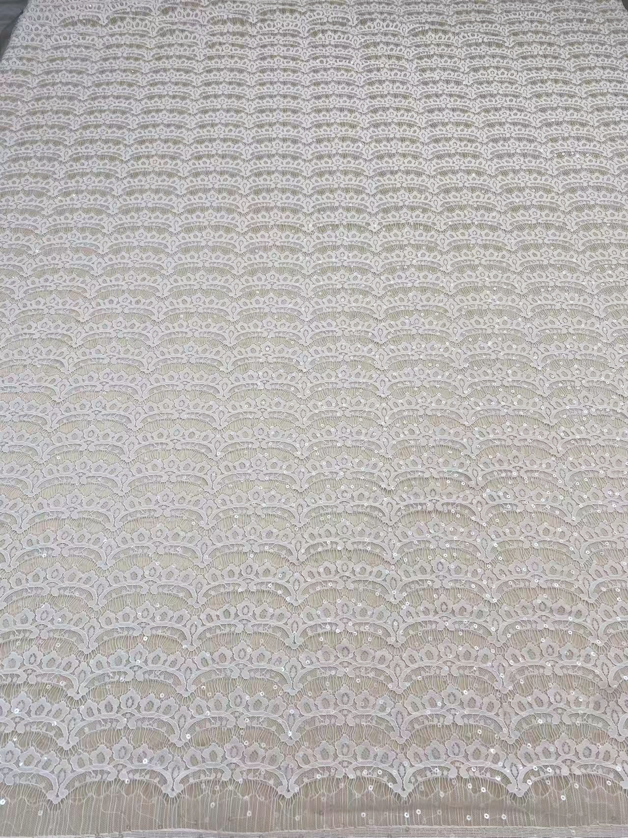 3 Meter Eyelash Lace Fabric with Sequins, Ivory French Wave Lace for Wedding Bridal Dress, Veil, Overlay,Underwear, Soft Bridal Tulle fabric