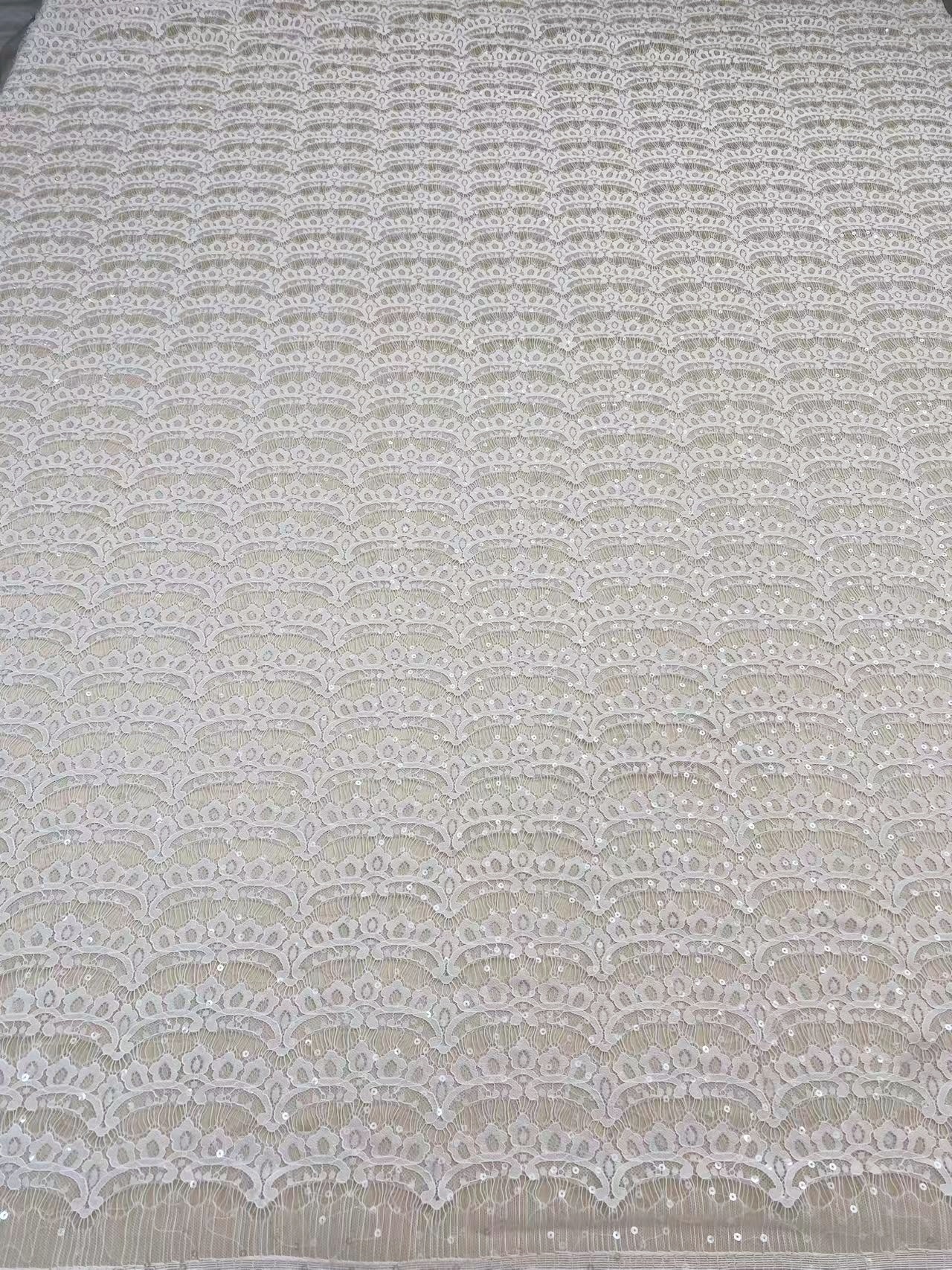 3 Meter Eyelash Lace Fabric with Sequins, Ivory French Wave Lace for Wedding Bridal Dress, Veil, Overlay,Underwear, Soft Bridal Tulle fabric