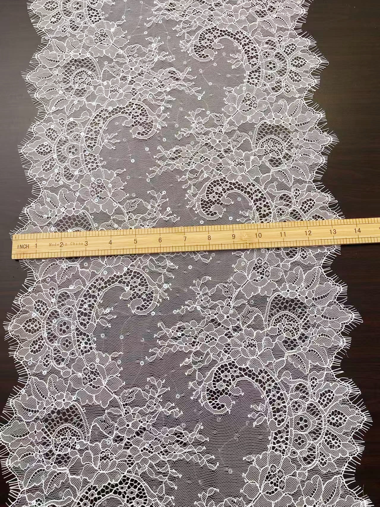 French Sequin Chantilly Lace Trim, Floral Trim Eyelash Edging, Eyelash Lace Wedding Dress Fabric for Bridal Veil, Bridal Cap Lace 3 meters