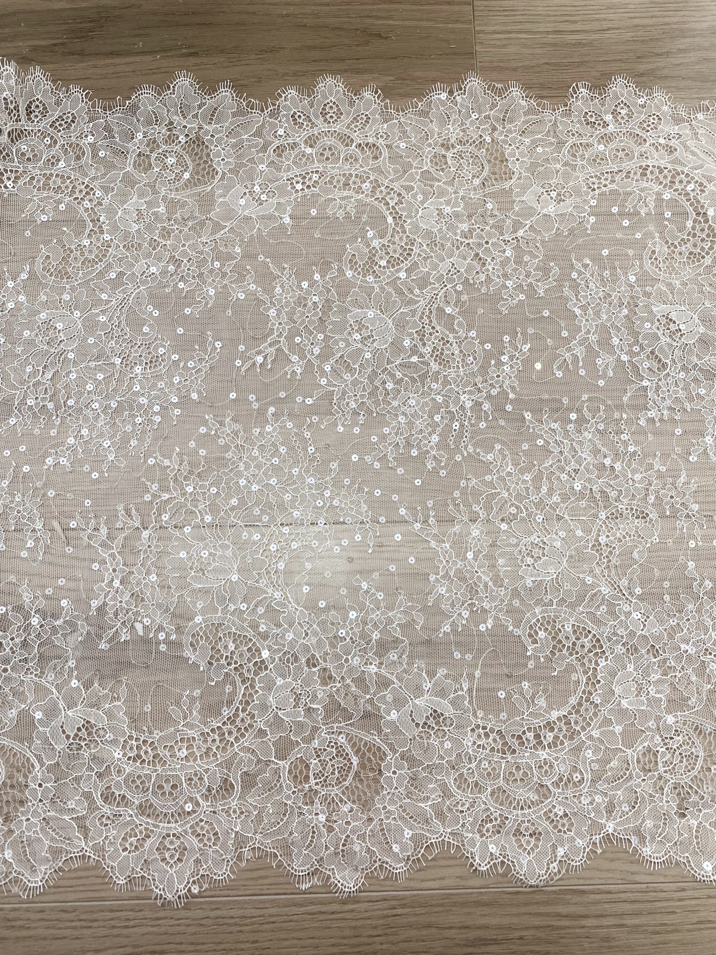 3 Meters French Chantilly Lace Trims with Double Side Scalloped, Sequins Lace Trim, Bridal Veil Lace Fabric