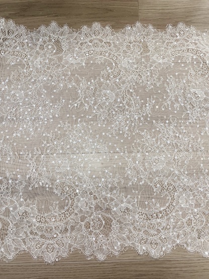 3 Meters French Chantilly Lace Trims with Double Side Scalloped, Sequins Lace Trim, Bridal Veil Lace Fabric