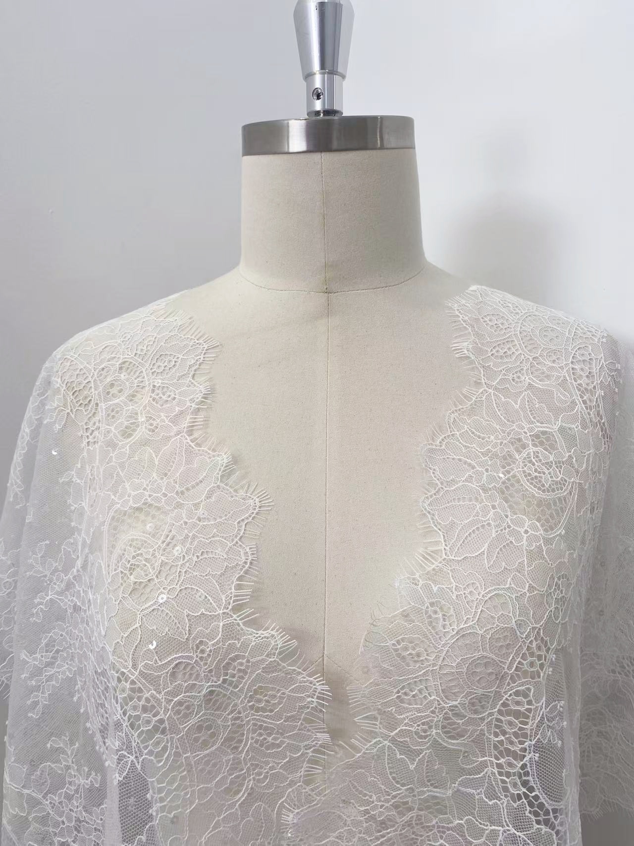 French Sequin Chantilly Lace Trim, Floral Trim Eyelash Edging, Eyelash Lace Wedding Dress Fabric for Bridal Veil, Bridal Cap Lace 3 meters