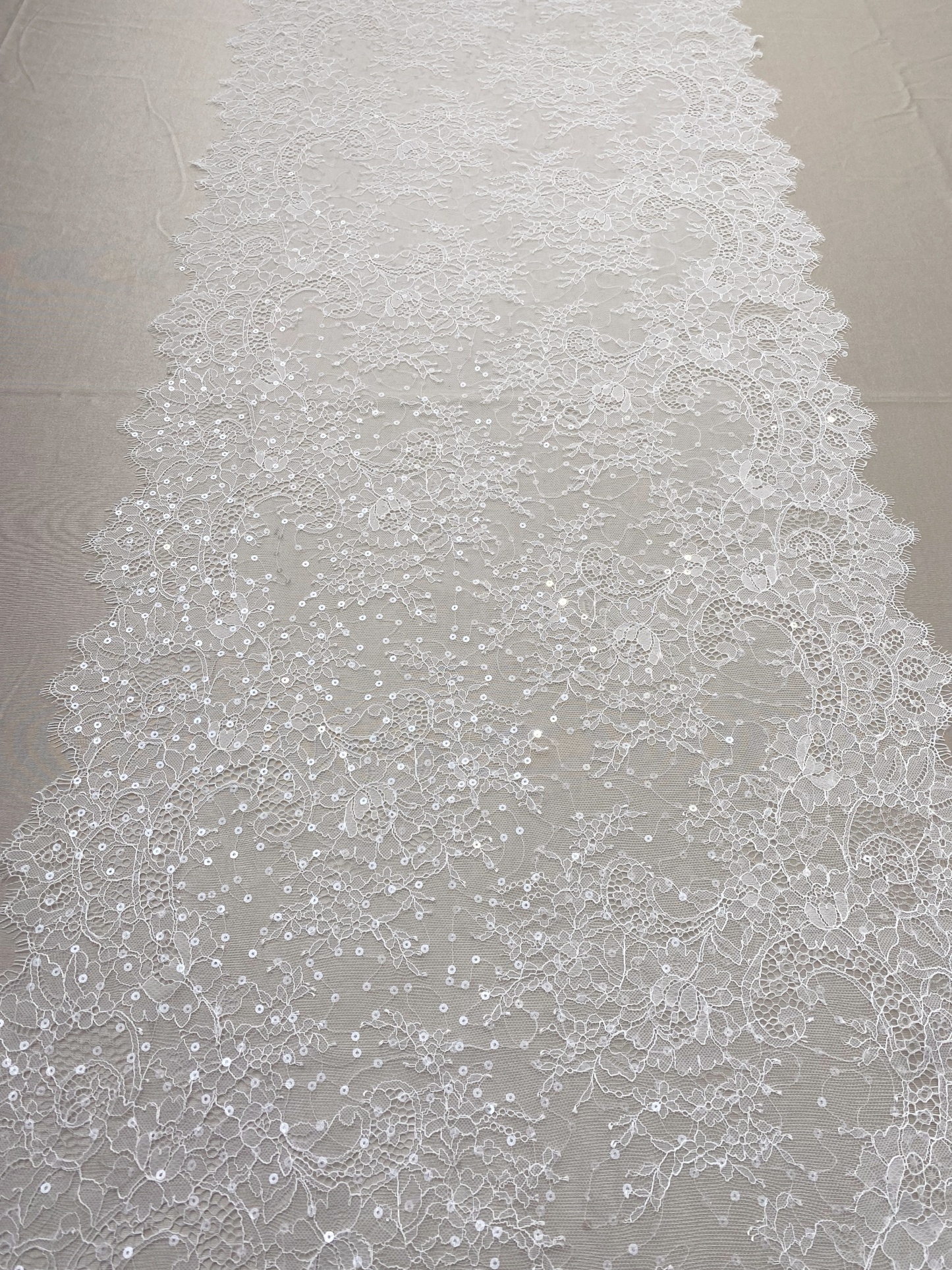 3 Meters French Chantilly Lace Trims with Double Side Scalloped, Sequins Lace Trim, Bridal Veil Lace Fabric