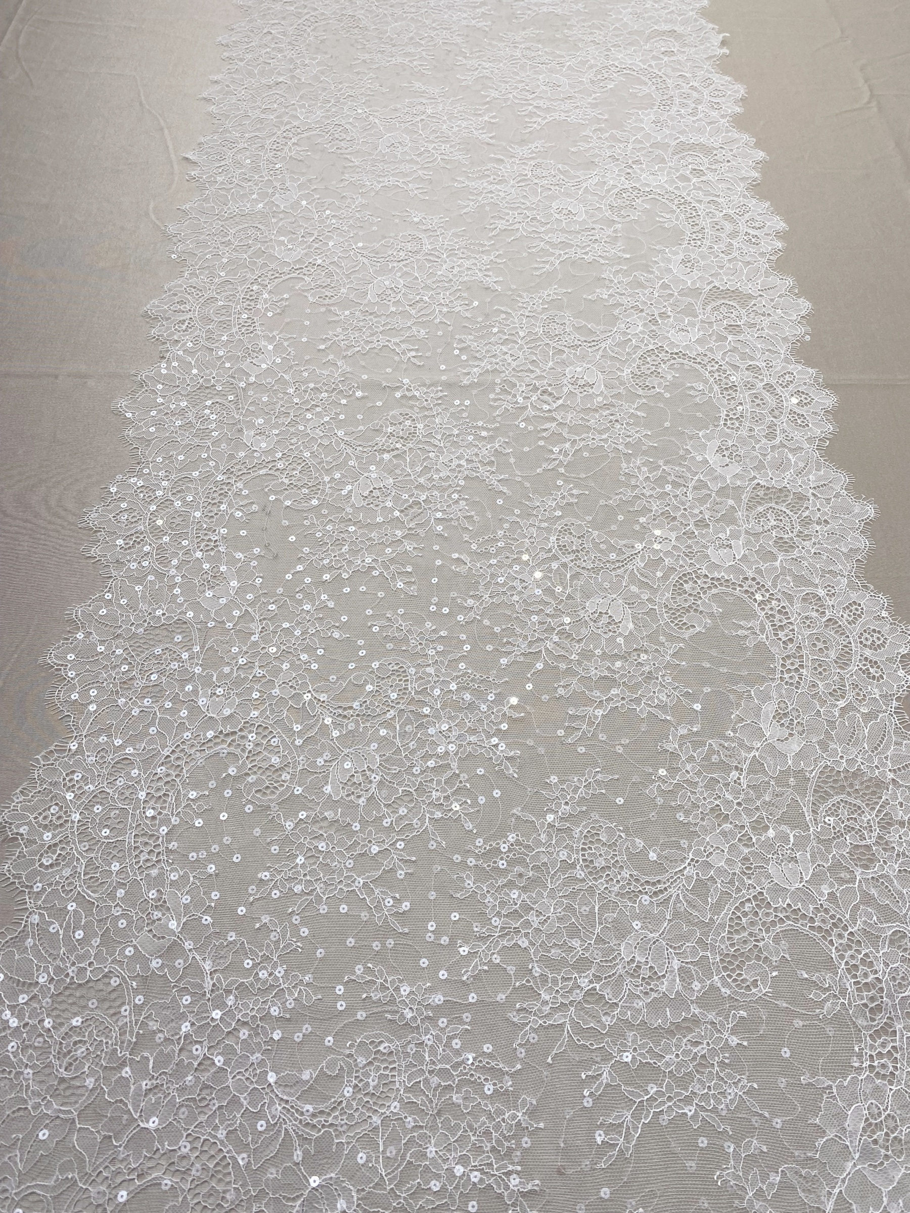 3 Meters French Chantilly Lace Trims with Double Side Scalloped, Sequins Lace Trim, Bridal Veil Lace Fabric