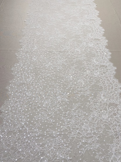 3 Meters French Chantilly Lace Trims with Double Side Scalloped, Sequins Lace Trim, Bridal Veil Lace Fabric