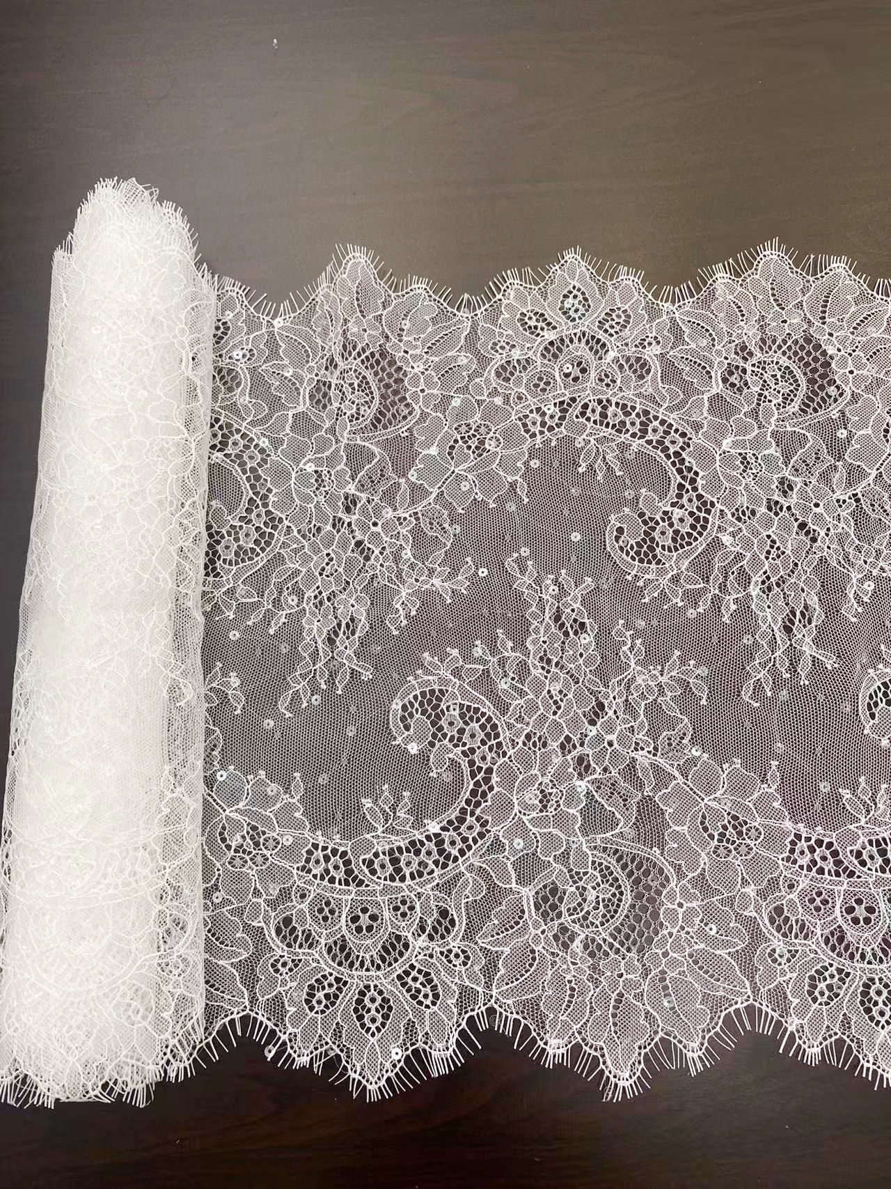 French Sequin Chantilly Lace Trim, Floral Trim Eyelash Edging, Eyelash Lace Wedding Dress Fabric for Bridal Veil, Bridal Cap Lace 3 meters