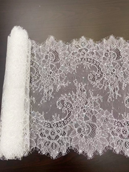 French Sequin Chantilly Lace Trim, Floral Trim Eyelash Edging, Eyelash Lace Wedding Dress Fabric for Bridal Veil, Bridal Cap Lace 3 meters