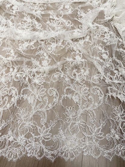 Luxurious Beaded French Chantilly Lace Fabric, Sequin Floral Embroidery Lace for wedding shrugs,bridal gown,Sold by 3 Yard