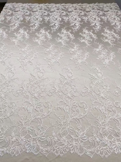 Luxurious Beaded French Chantilly Lace Fabric, Sequin Floral Embroidery Lace for wedding shrugs,bridal gown,Sold by 3 Yard