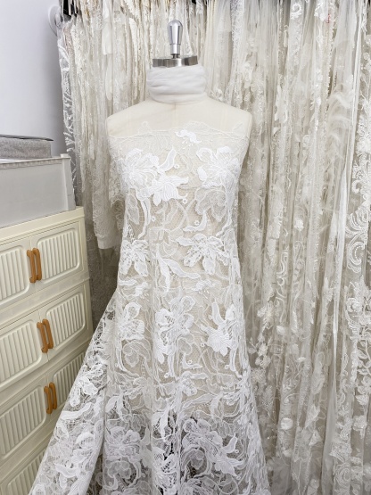 Elegant Guipure Lace Fabric, Hollowed Floral Lace Fabric, Crochet Lace Fabric, Bridal Lace Fabric for Wedding Gown, Prom Dress