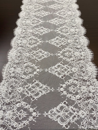 Chantilly Lace Trim with Pearls, White French Eyelash Lace Fabric for Bridal Veil, Beaded Embroidery Lace Tirm, Sold as 3-Meters Piece