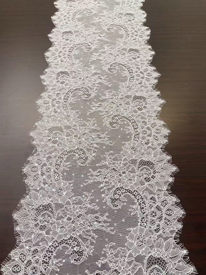 French Sequin Chantilly Lace Trim, Floral Trim Eyelash Edging, Eyelash Lace Wedding Dress Fabric for Bridal Veil, Bridal Cap Lace 3 meters