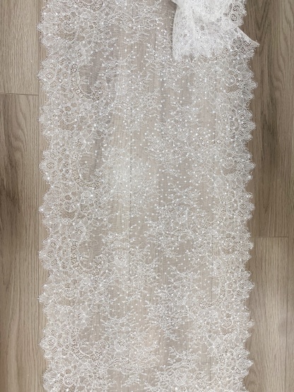 3 Meters French Chantilly Lace Trims with Double Side Scalloped, Sequins Lace Trim, Bridal Veil Lace Fabric