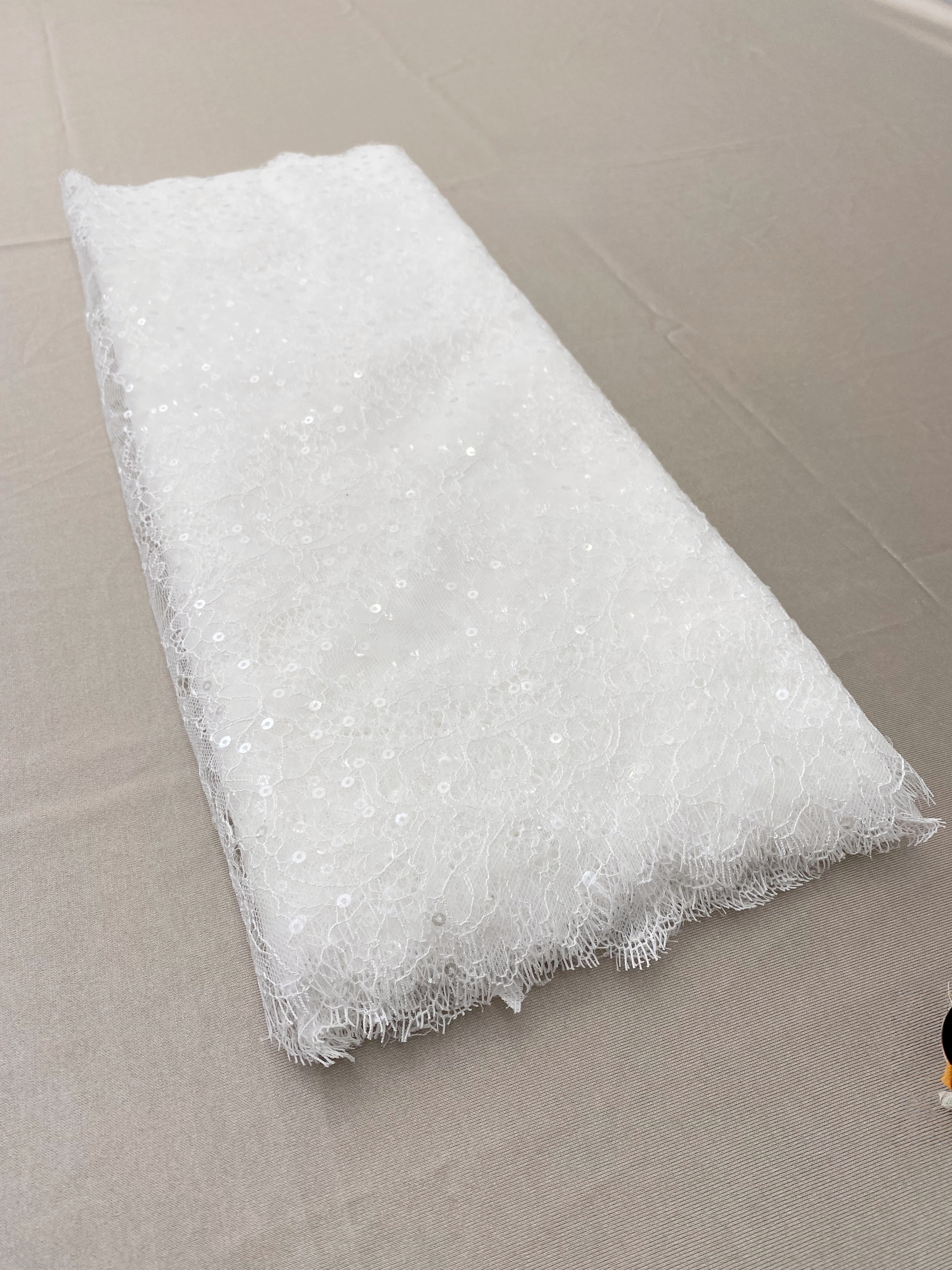 3 Meters French Chantilly Lace Trims with Double Side Scalloped, Sequins Lace Trim, Bridal Veil Lace Fabric