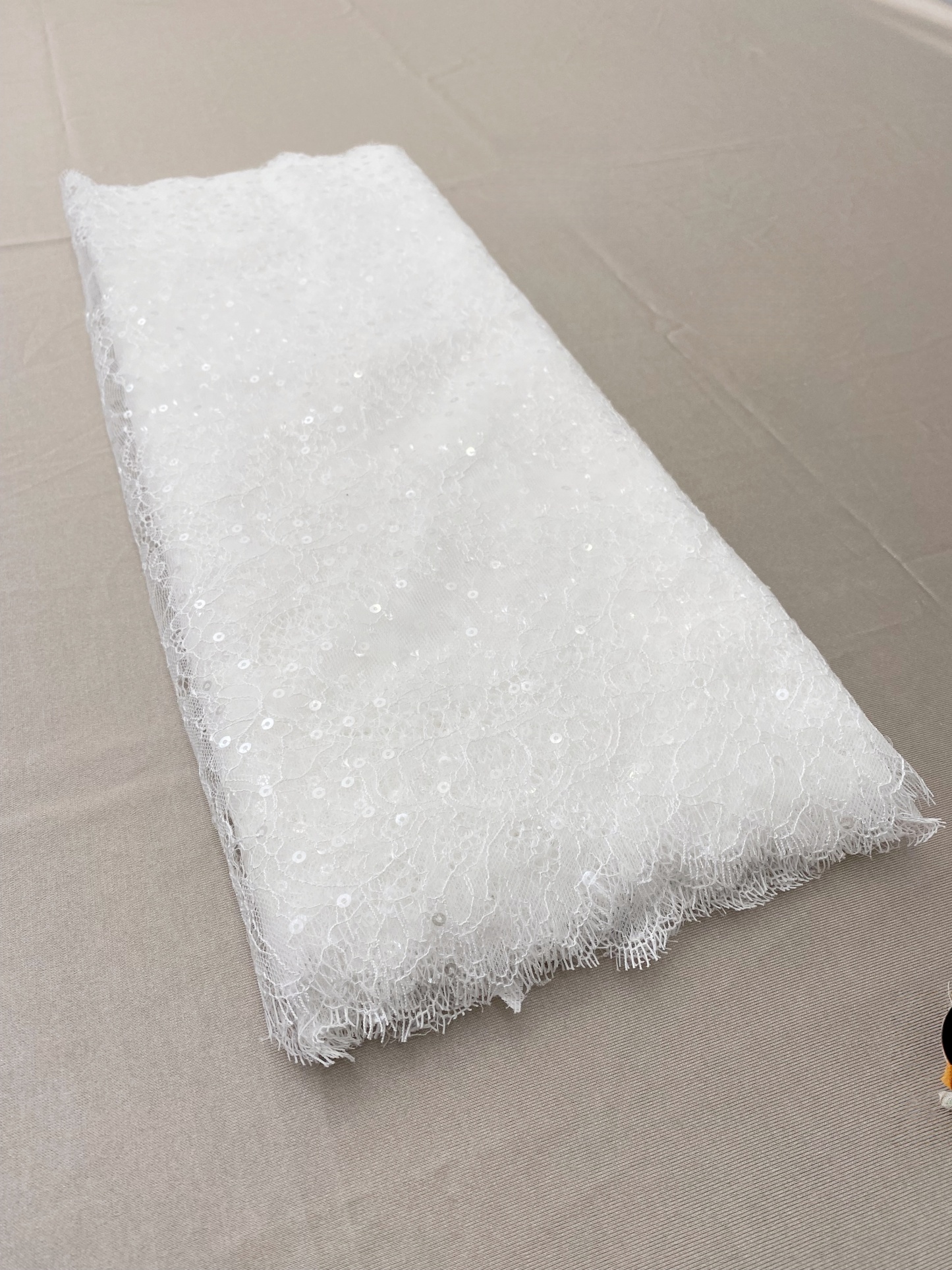 3 Meters French Chantilly Lace Trims with Double Side Scalloped, Sequins Lace Trim, Bridal Veil Lace Fabric