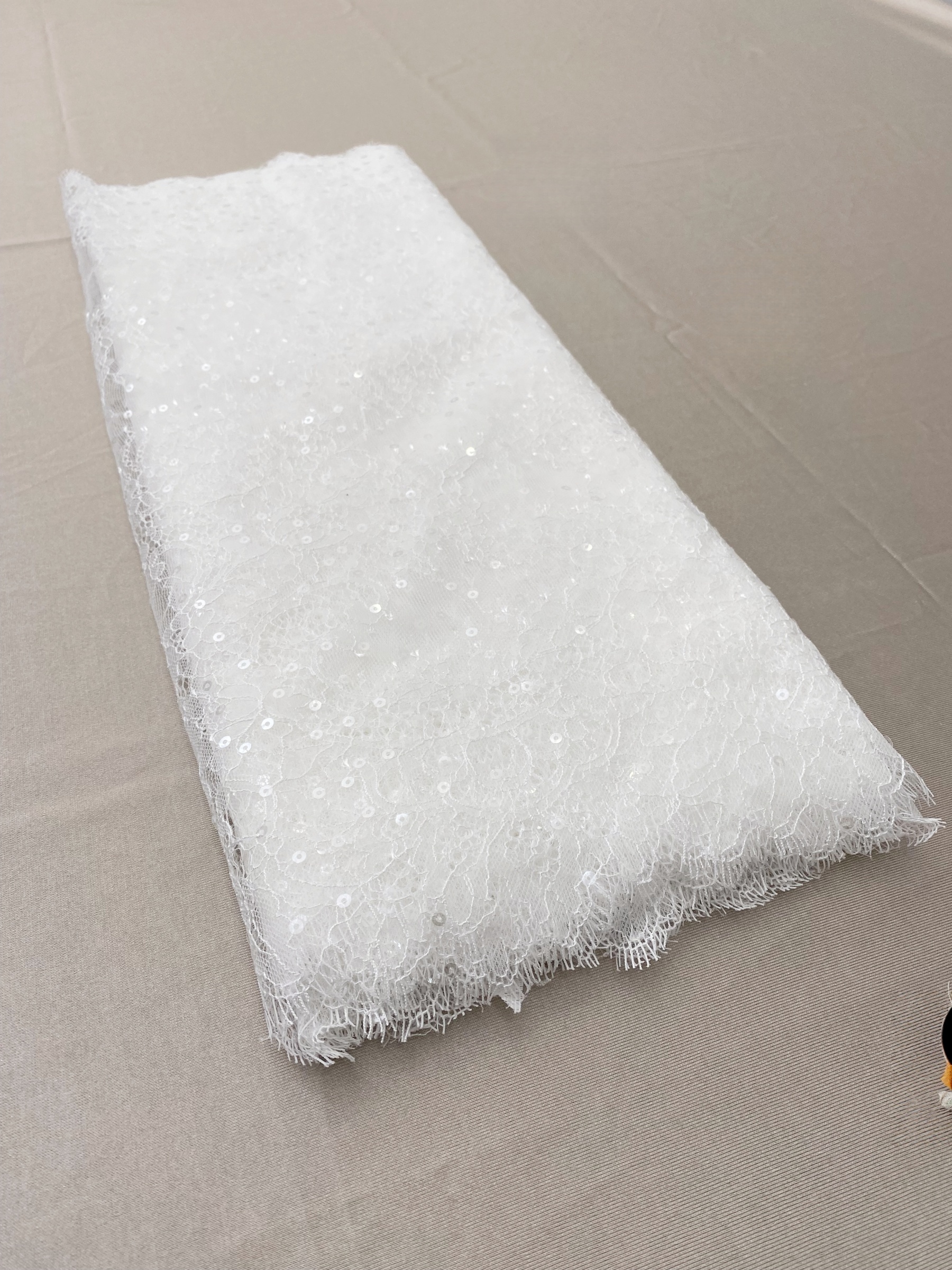 3 Meters French Chantilly Lace Trims with Double Side Scalloped, Sequins Lace Trim, Bridal Veil Lace Fabric