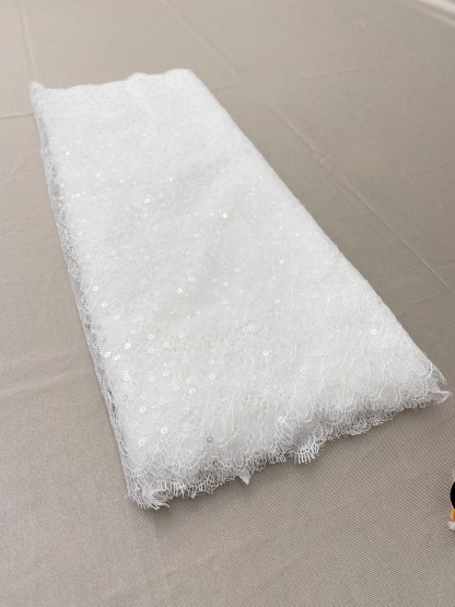 3 Meters French Chantilly Lace Trims with Double Side Scalloped, Sequins Lace Trim, Bridal Veil Lace Fabric