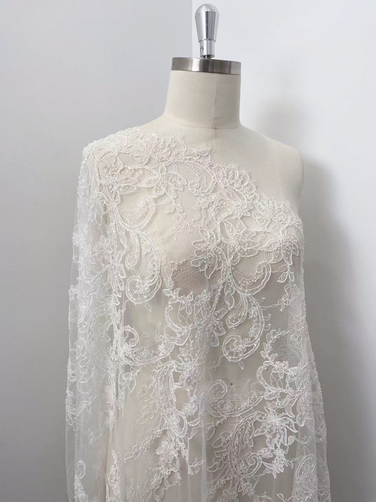 Luxurious Beaded French Chantilly Lace Fabric, Sequin Floral Embroidery Lace for wedding shrugs,bridal gown,Sold by 3 Yard