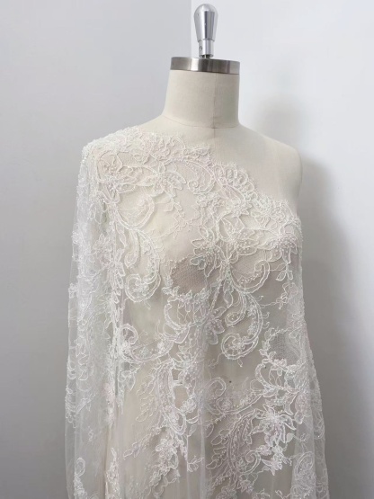 Luxurious Beaded French Chantilly Lace Fabric, Sequin Floral Embroidery Lace for wedding shrugs,bridal gown,Sold by 3 Yard