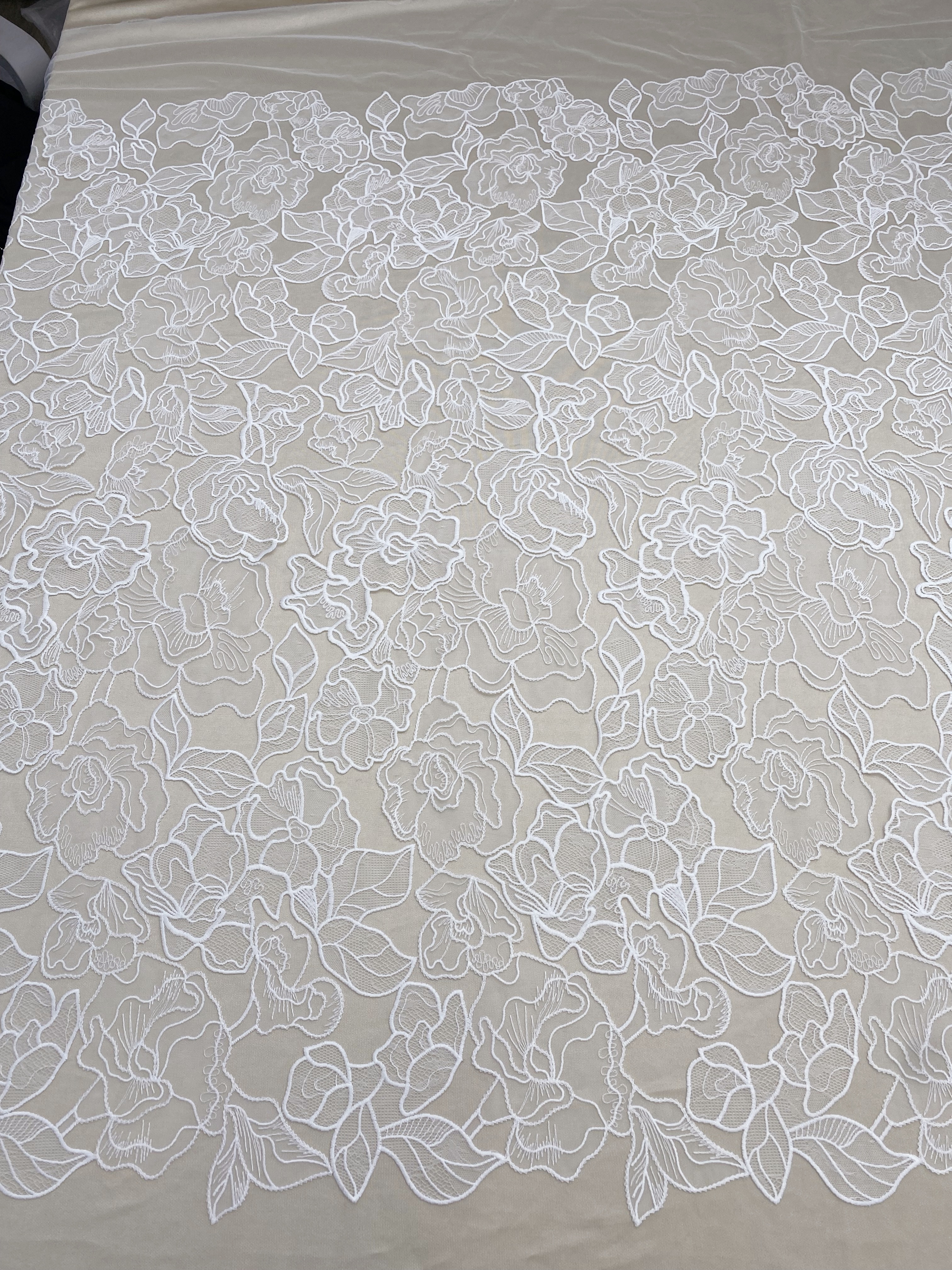 ExquisiteEmbroidery Floral Lace Fabric in Off White, Flowers Tulle Mesh Lace Fabric For Wedding Gown, Bridal Lace Fabric, by the yard