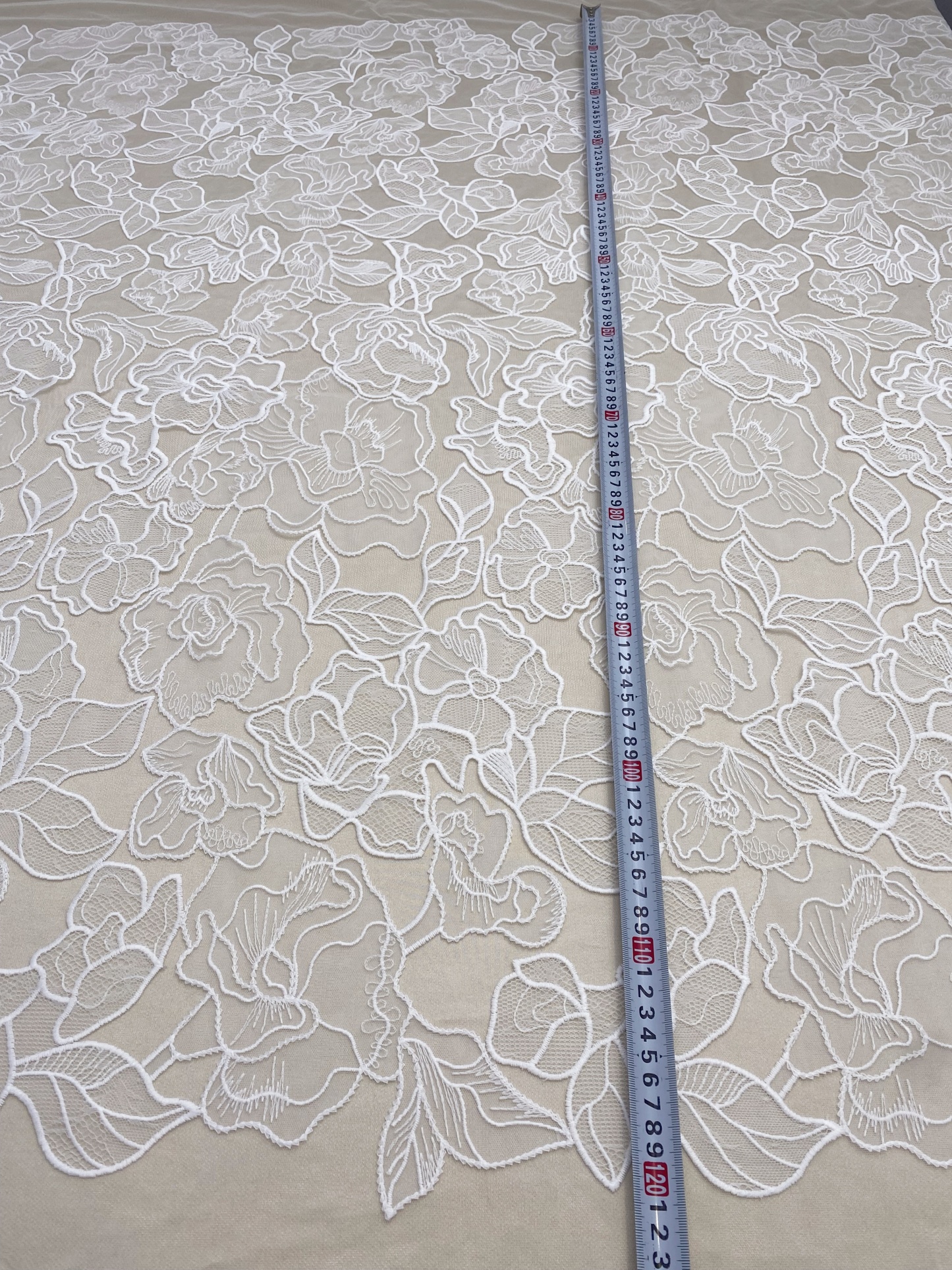 ExquisiteEmbroidery Floral Lace Fabric in Off White, Flowers Tulle Mesh Lace Fabric For Wedding Gown, Bridal Lace Fabric, by the yard