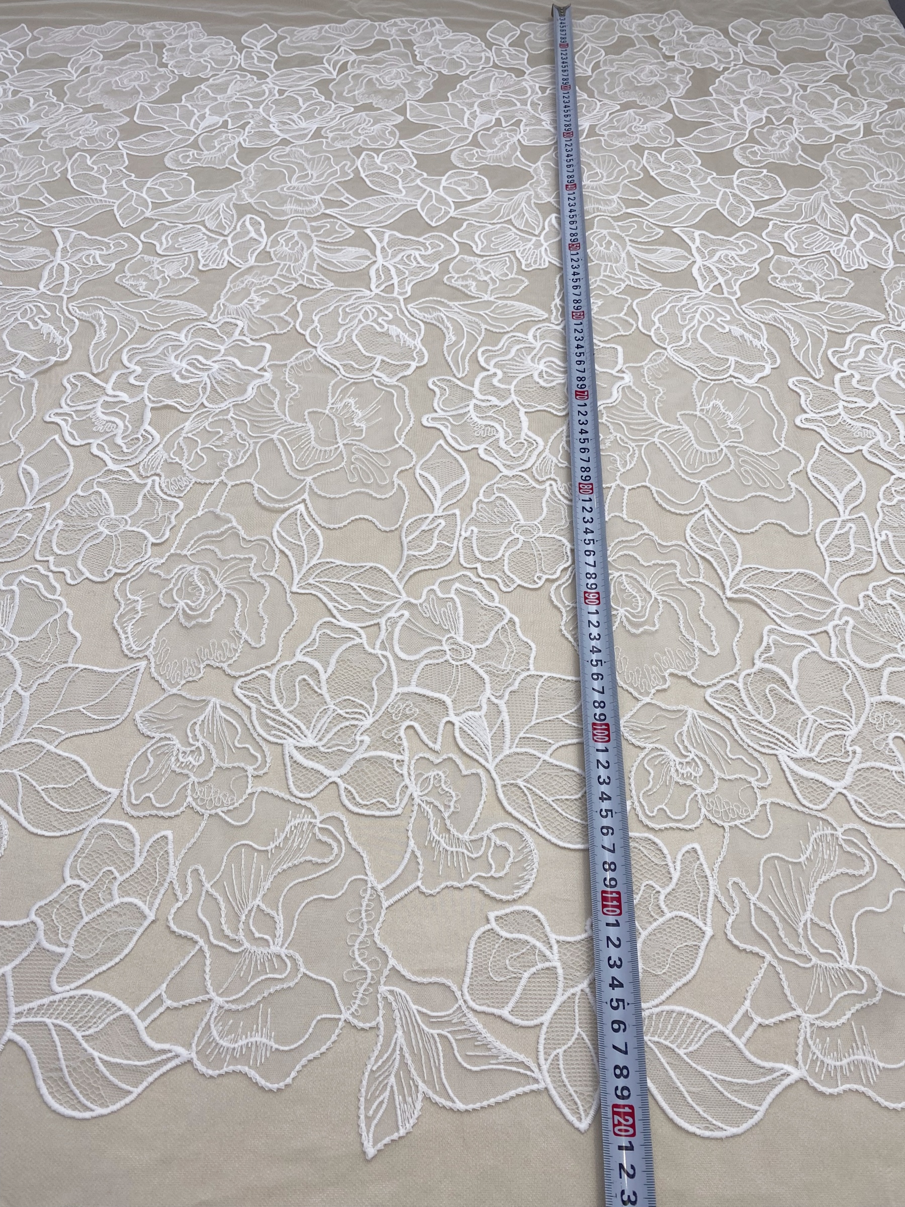 ExquisiteEmbroidery Floral Lace Fabric in Off White, Flowers Tulle Mesh Lace Fabric For Wedding Gown, Bridal Lace Fabric, by the yard