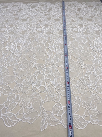 ExquisiteEmbroidery Floral Lace Fabric in Off White, Flowers Tulle Mesh Lace Fabric For Wedding Gown, Bridal Lace Fabric, by the yard