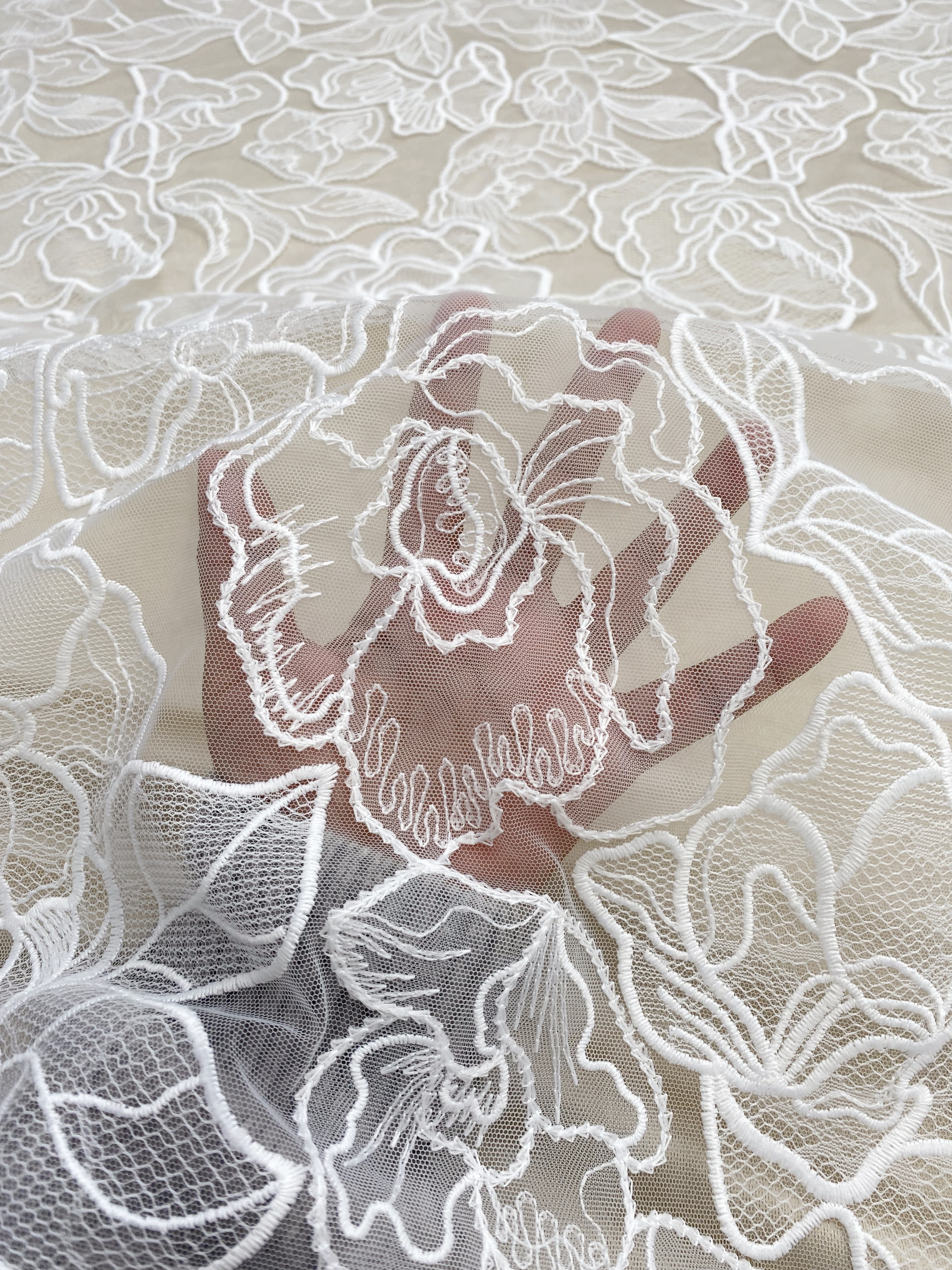 ExquisiteEmbroidery Floral Lace Fabric in Off White, Flowers Tulle Mesh Lace Fabric For Wedding Gown, Bridal Lace Fabric, by the yard