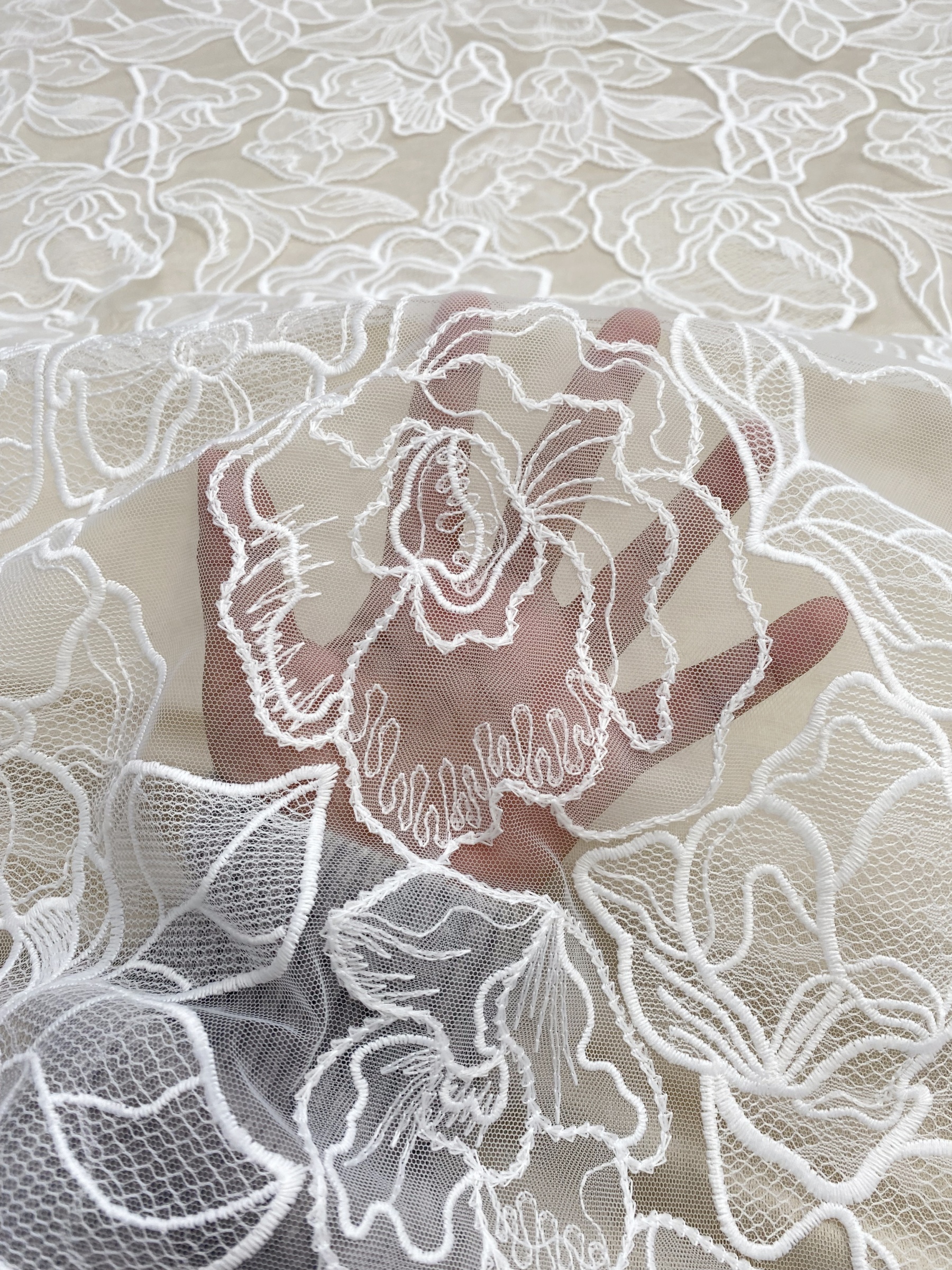 ExquisiteEmbroidery Floral Lace Fabric in Off White, Flowers Tulle Mesh Lace Fabric For Wedding Gown, Bridal Lace Fabric, by the yard