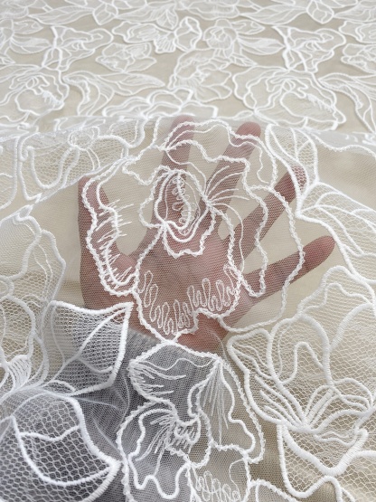 ExquisiteEmbroidery Floral Lace Fabric in Off White, Flowers Tulle Mesh Lace Fabric For Wedding Gown, Bridal Lace Fabric, by the yard