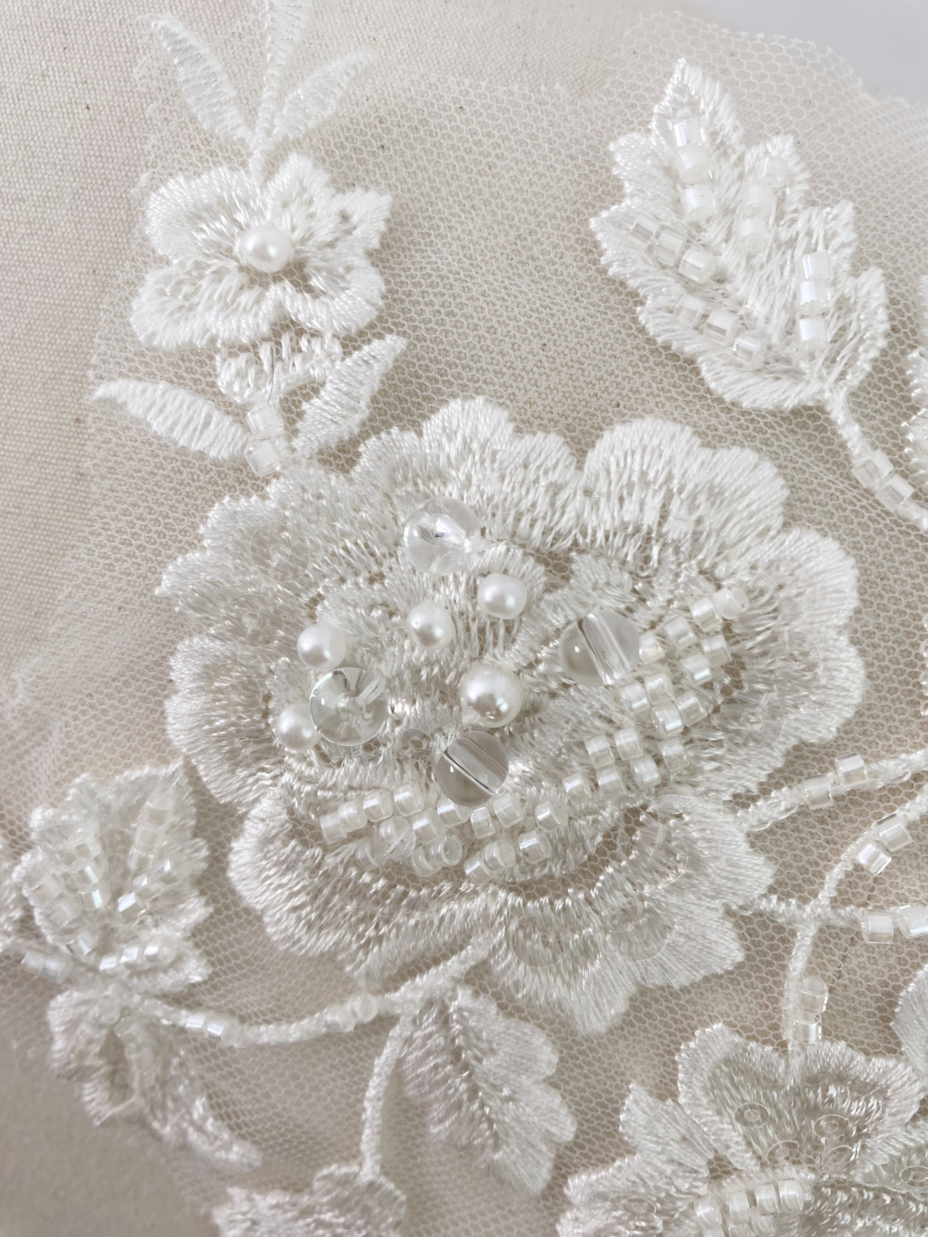 Ivory Handmade Beaded Bridal Lace Applique for Wedding Gown Bodice, Lace Veil, Couture Design, Floral Lace Trim, Wedding Dress Decor