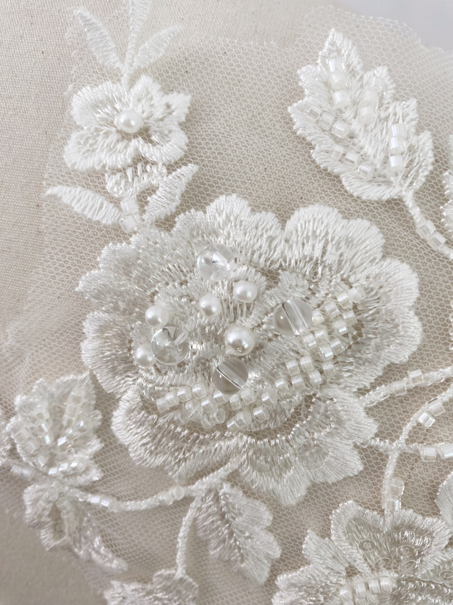 Ivory Handmade Beaded Bridal Lace Applique for Wedding Gown Bodice, Lace Veil, Couture Design, Floral Lace Trim, Wedding Dress Decor