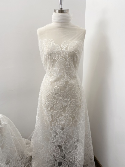ExquisiteEmbroidery Floral Lace Fabric in Off White, Flowers Tulle Mesh Lace Fabric For Wedding Gown, Bridal Lace Fabric, by the yard