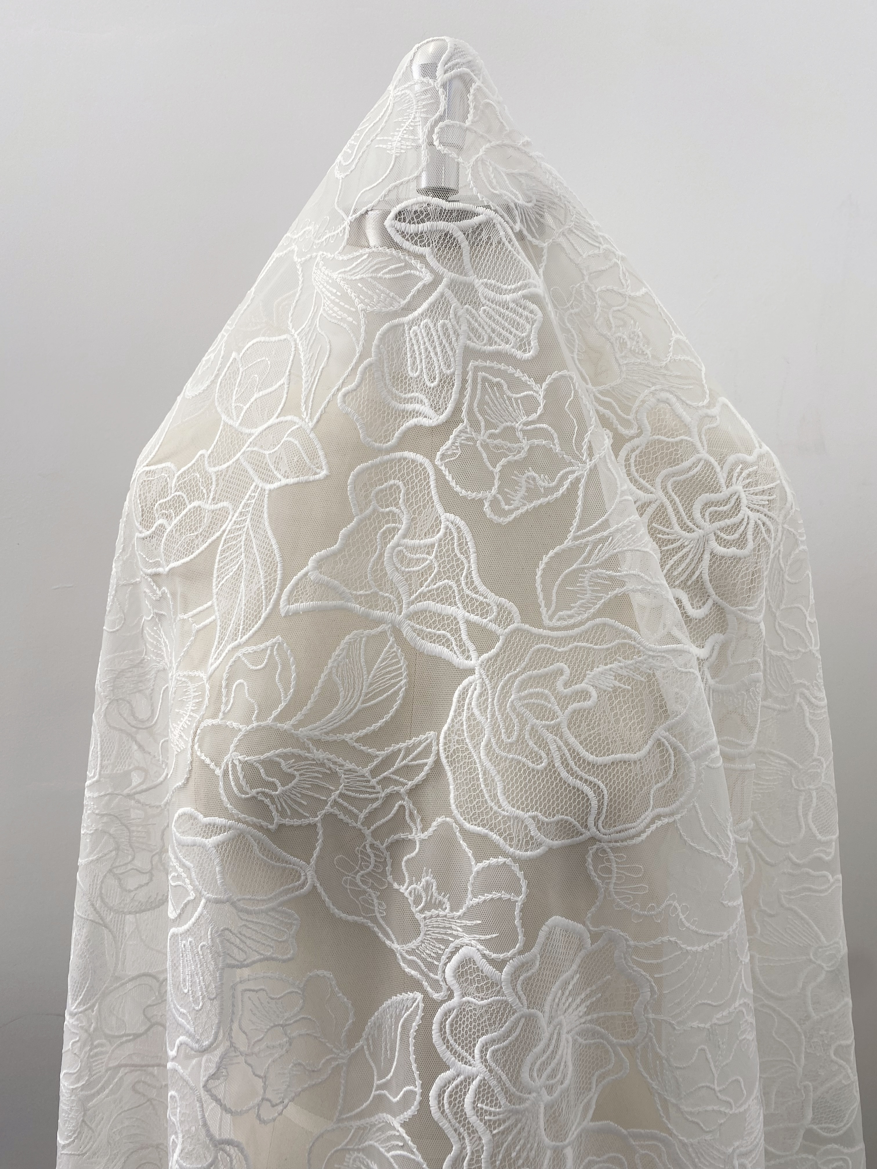 ExquisiteEmbroidery Floral Lace Fabric in Off White, Flowers Tulle Mesh Lace Fabric For Wedding Gown, Bridal Lace Fabric, by the yard