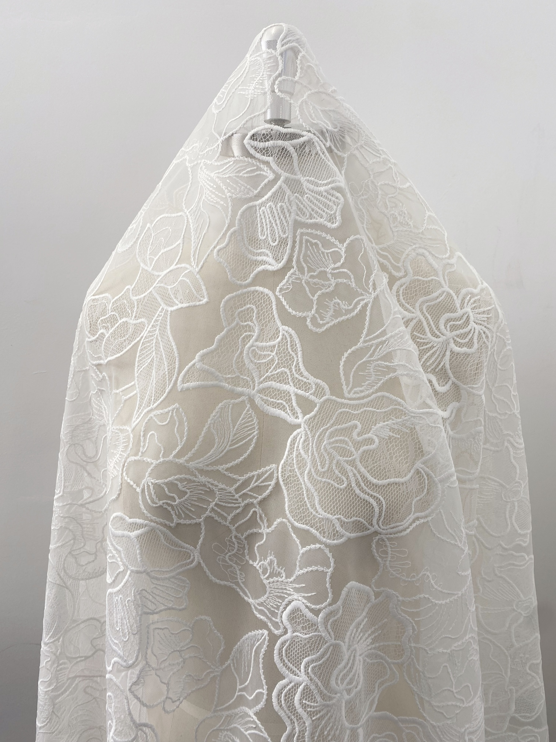 ExquisiteEmbroidery Floral Lace Fabric in Off White, Flowers Tulle Mesh Lace Fabric For Wedding Gown, Bridal Lace Fabric, by the yard