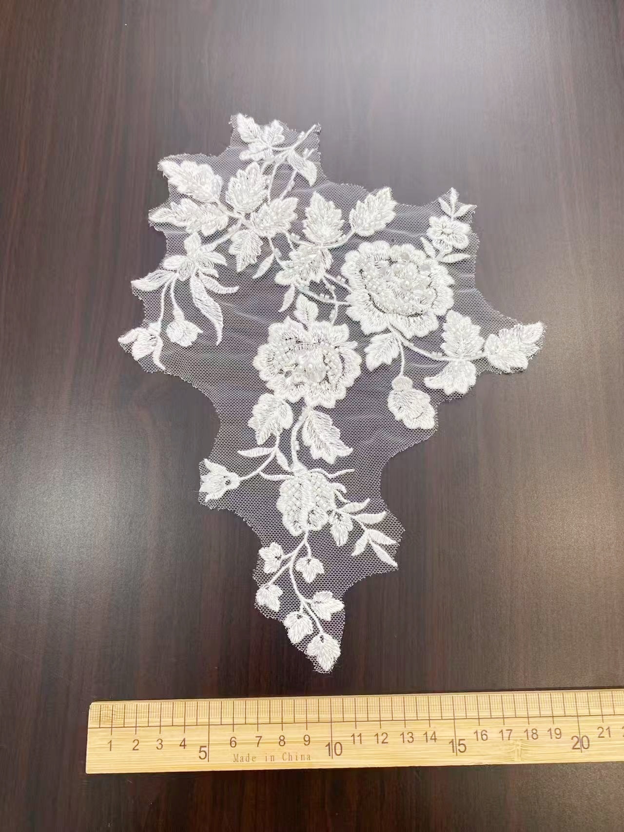 Ivory Handmade Beaded Bridal Lace Applique for Wedding Gown Bodice, Lace Veil, Couture Design, Floral Lace Trim, Wedding Dress Decor