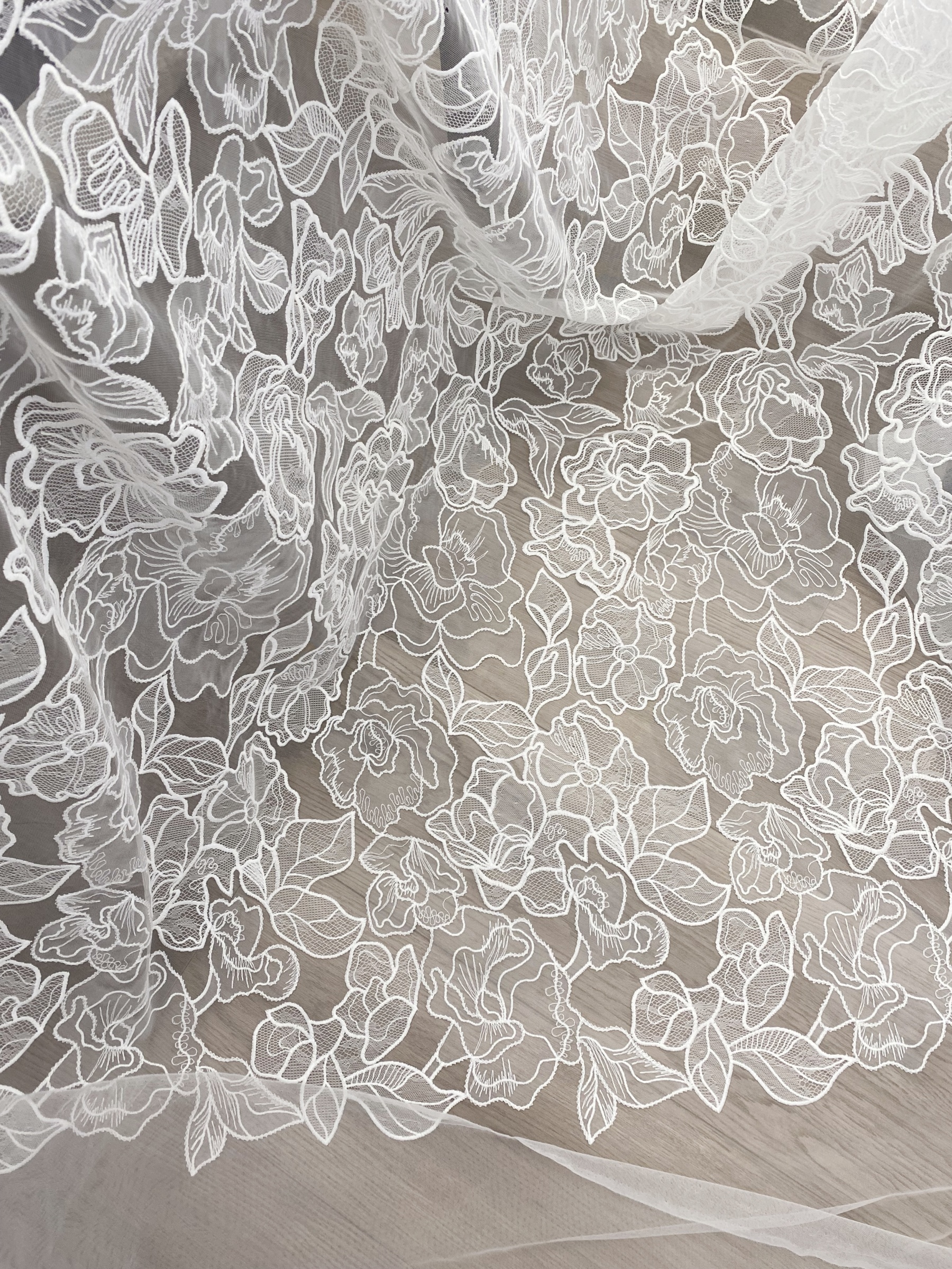 ExquisiteEmbroidery Floral Lace Fabric in Off White, Flowers Tulle Mesh Lace Fabric For Wedding Gown, Bridal Lace Fabric, by the yard