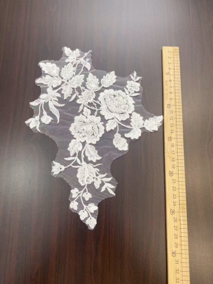 Ivory Handmade Beaded Bridal Lace Applique for Wedding Gown Bodice, Lace Veil, Couture Design, Floral Lace Trim, Wedding Dress Decor