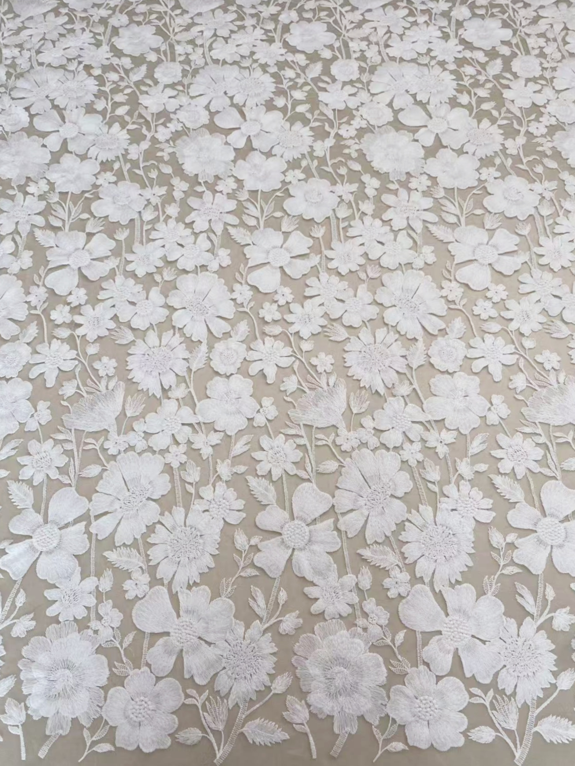 Ivory Floral Embroidery Lace Fabric by yard, Bridal Dress Lace tulle for DIY sewing, Designer Dressmaking Supplies, Wedding Craft material
